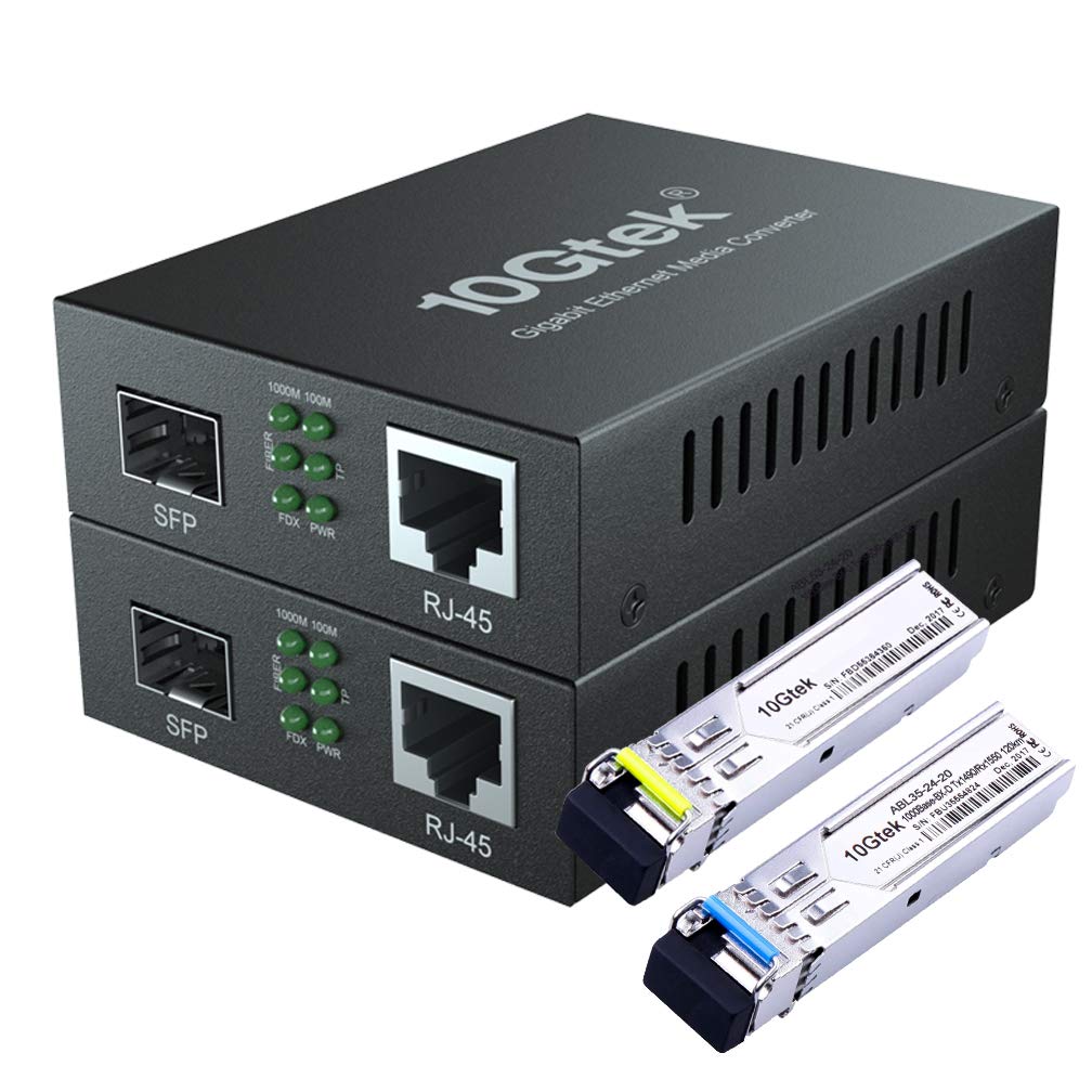10Gtek ギガビット光メディアコンバーター シングルモード LCファイバー