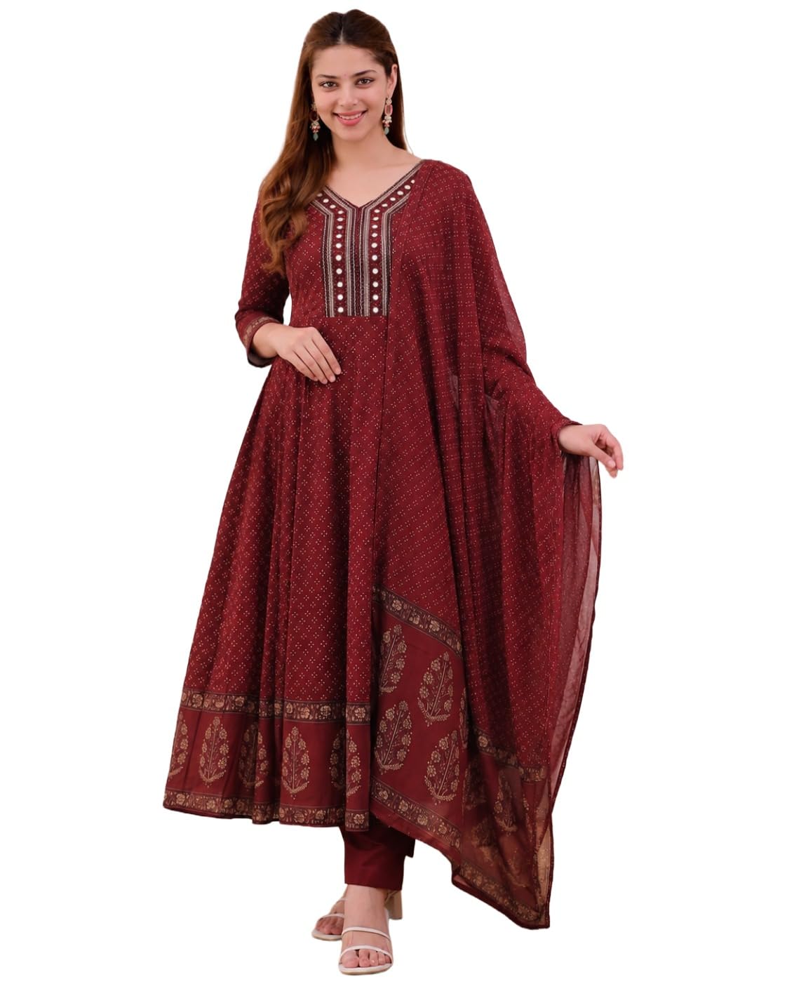Kurta Set for Women Viscose Printed | Kurta Pant Dupatta Set for Woman | A-Line 3 Piece Outfit V Neck 3/4 Sleeve Stylish Ethnic Dress Womens Clothing-image-39