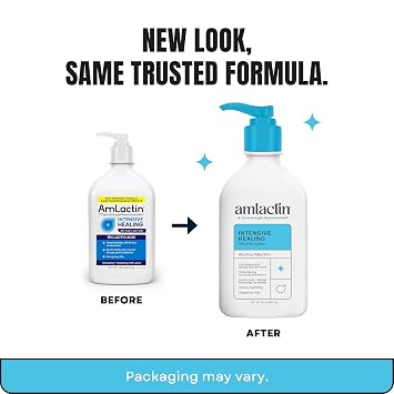 AmLactin Intensive Healing Body Cream 12 oz Tub & Intensive Healing Body Lotion for Dry Skin 14.1 oz Pump Bottle