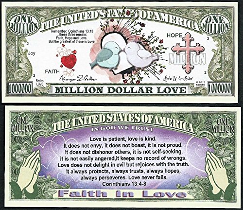 Anime Source Faith in Love Christian Corinthians Bible Verse Romance Novelty Million Bills - Lot of 25