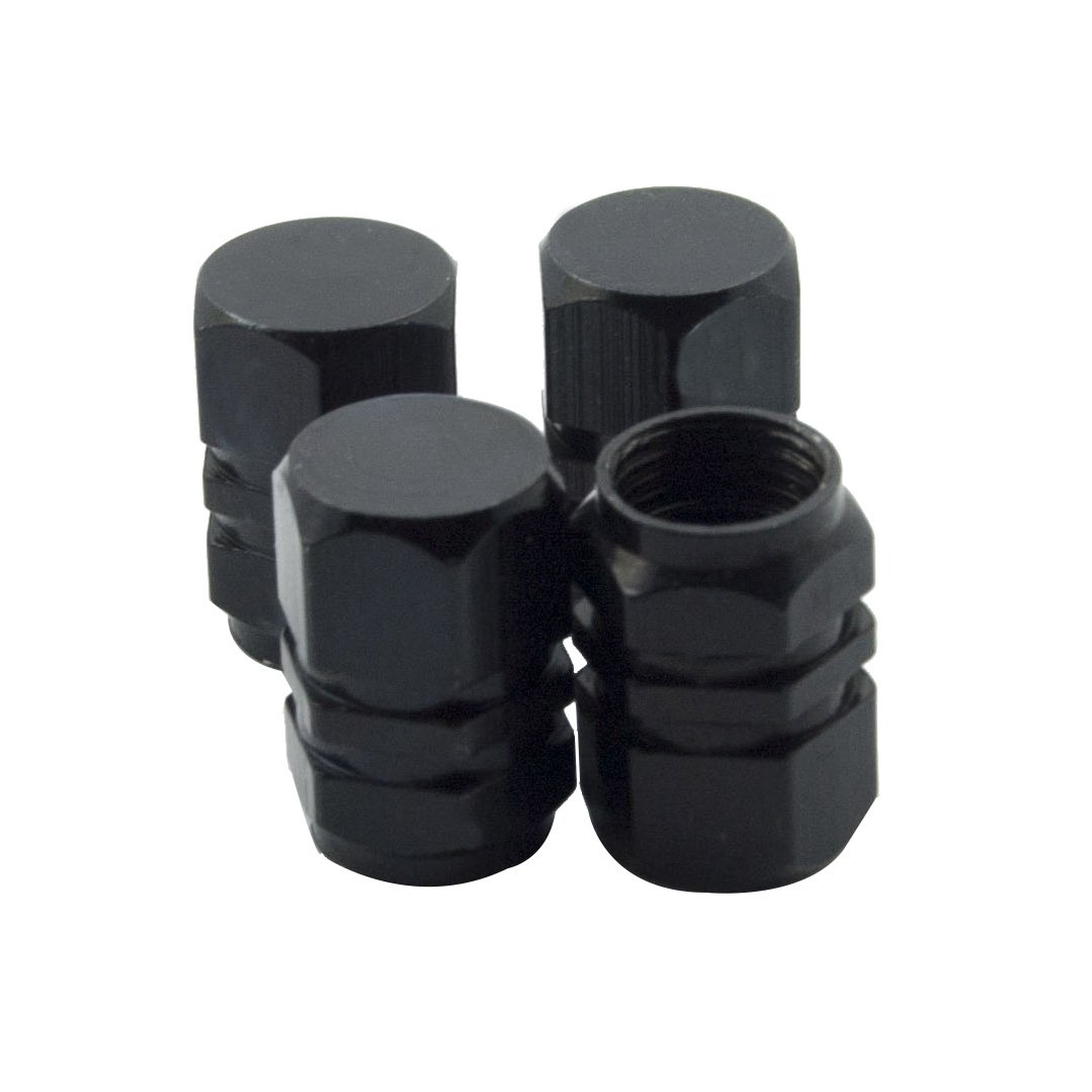 Mavota 4 PCS Style Polished Aluminum Chrome Tire Valve Stem Caps (Black)