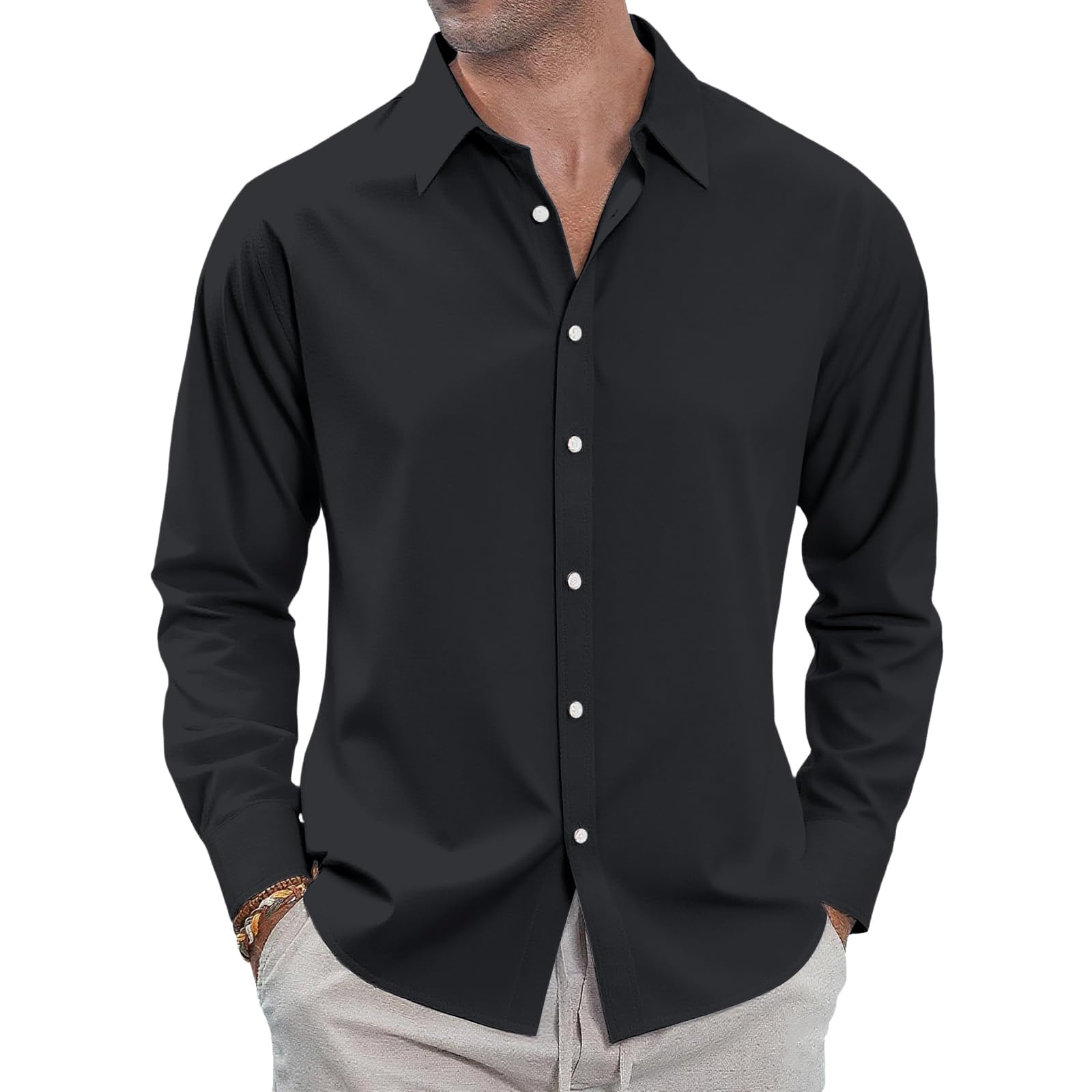 Mens Dress Shirt Casual Long Sleeve Button Down Business Shirts Beach Wedding Shirts Regualar Fit Shirt with Pocket