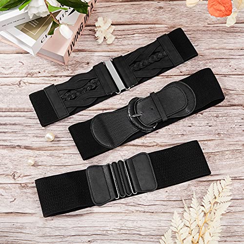 Geyoga 3 Pack Women's Wide Elastic Waist Belt for Dress Black Vintage Stretch Waistband Cinch Belt, 3 Styles, 28.7-37.0 in4