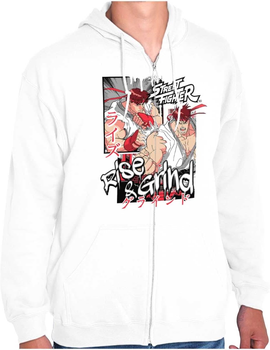 Brisco Brands Street Fighter Rise and Grind Ryu Zip Hoodie Sweatshirt Men