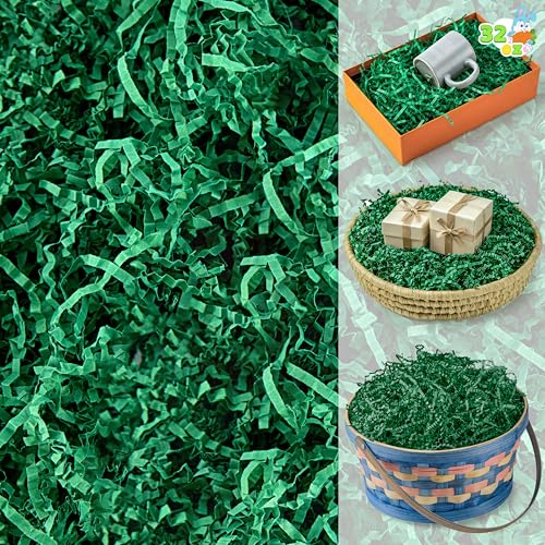 JOYIN 2 LB Easter Gift Wrap Crinkle Filler Paper Dark Green Paper Grass 32oz Shred Raffia Crinkle Cut for Wedding Basket Stuffer Filler Anniversaries Birthday Party Bag Decor Favors
