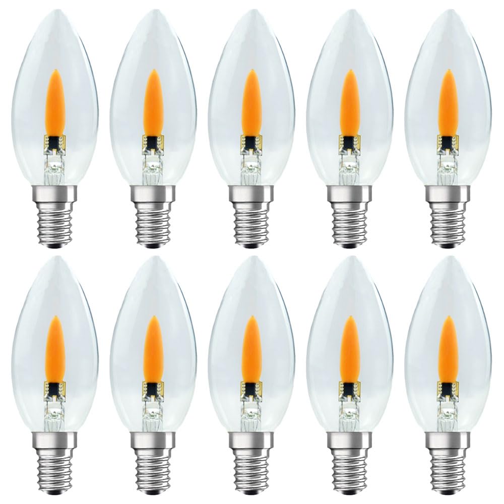 NCC-Licht 10 bombillas LED C35 transparentes, 1 W, E14, efecto llama, repuesto para vela parpadeante