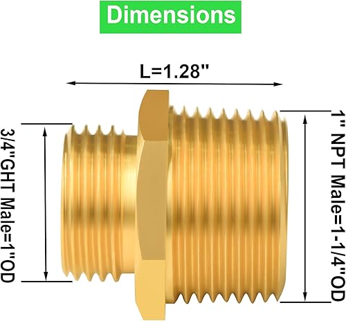 Miniatura 2 de Tsinghwang 4 adaptadores de manguera de jardín macho de 34 pulgadas GHT x 1 pulgada NPT macho, accesorios de reparación de manguera de jardín de