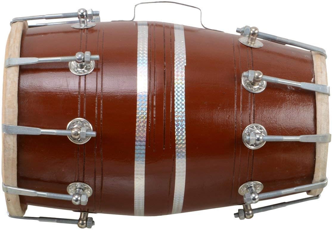 Sai Musical 18 Inch Size Wooden Dholak Indian Folk Musical Instrument Drum Nuts N Bolt With Cover.
