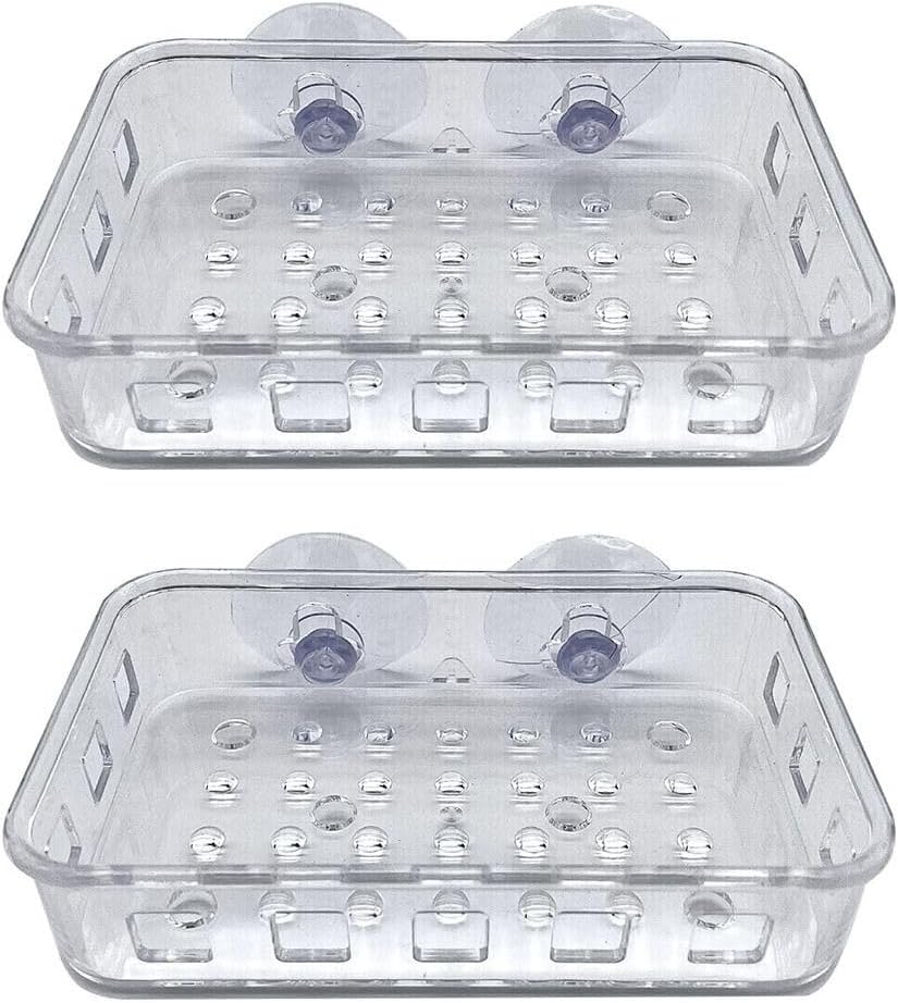 2 Pcs Suction Cup Soap Dish Holder, Multi-Purpose Wall Suction Plastic Soap Box Strong Bearing Capacity NO-Drilling for Bathroom, Kitchen Sink, Bar Soap, Sponge