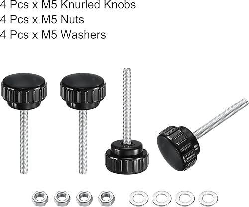 Miniatura 34 de uxcell Juego de 4 perillas moleteadas, tornillos de pulgar con tuercas y arandelas, rosca macho métrica M6 x 1.378 in, cabeza de plástico de 0.984