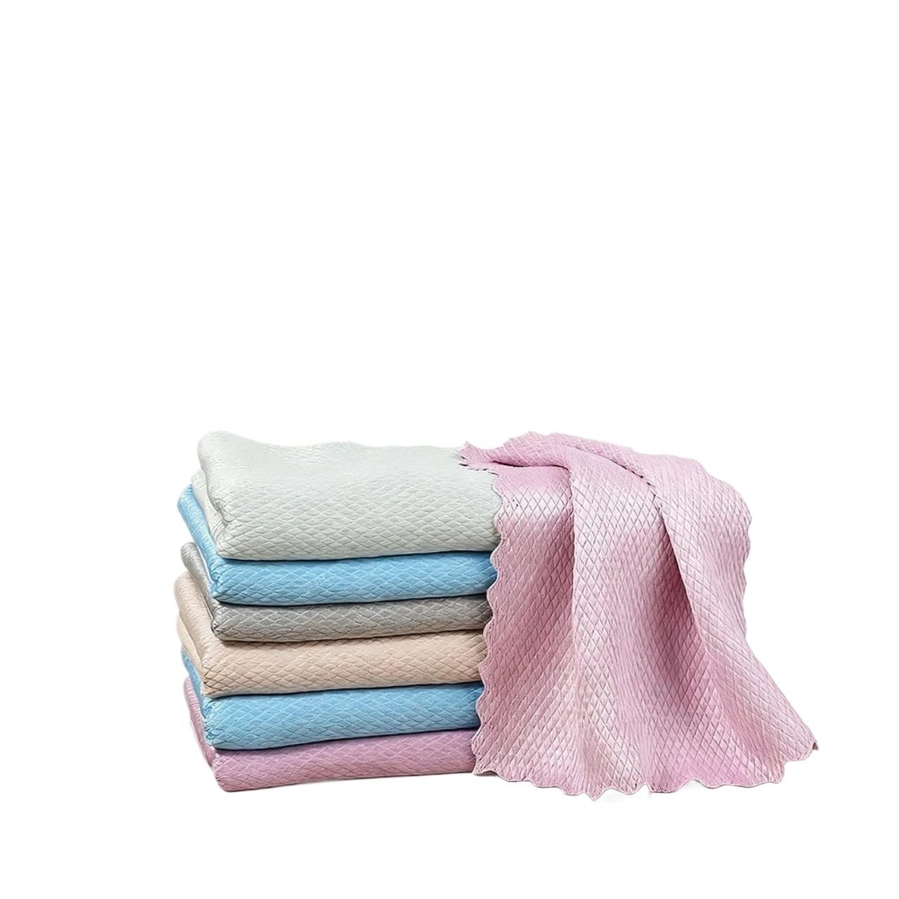 Jobaojiang 10pcs Microfiber Glass Cleaning Cloth Rag Lint-Free For Windows Car Kitchen Mirror No Trace Reusable Fish Scale Rag Polishing(30x40cm,5pcs)