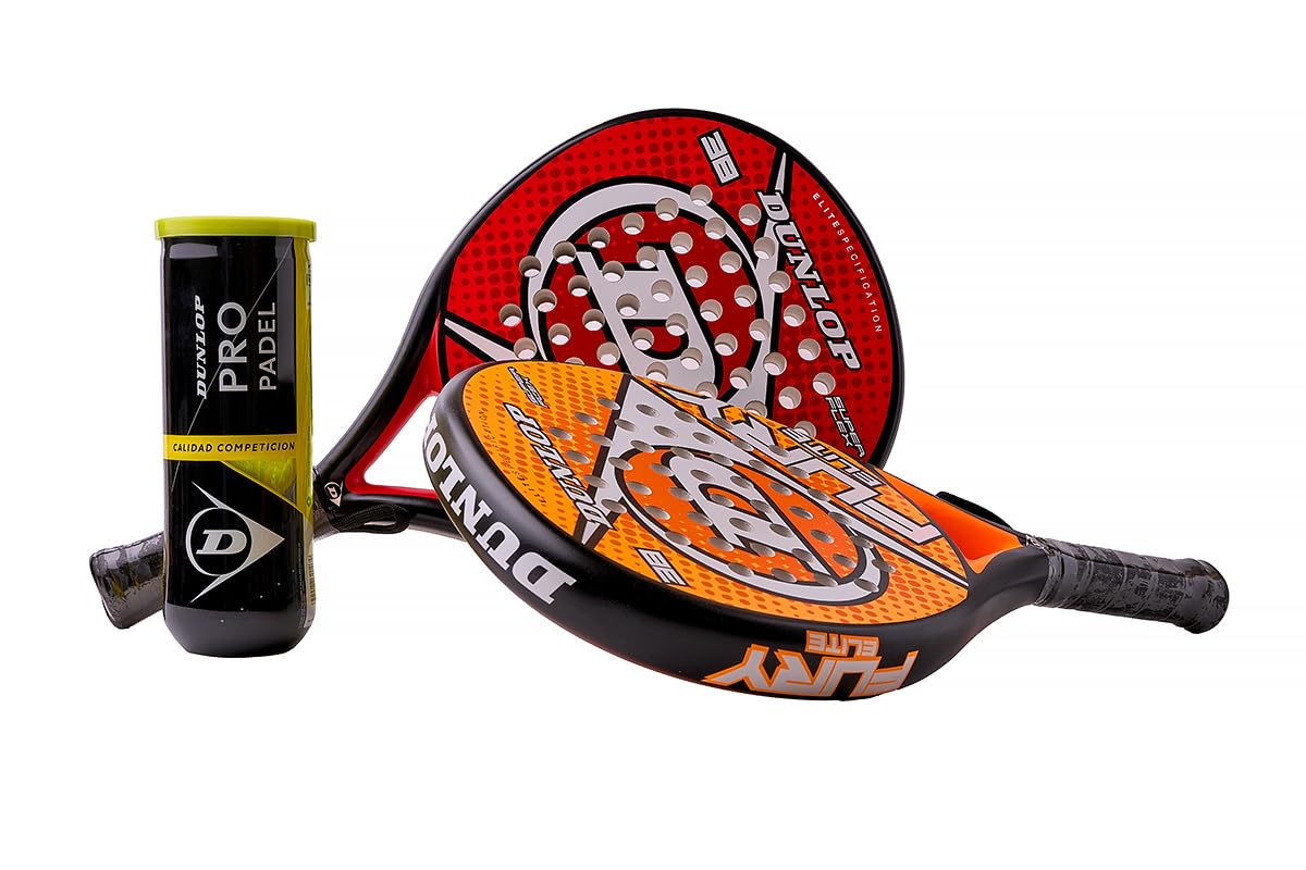 Pack 2 Palas de Padel Dunlop Fury (Naranja, Roja) + Bote de Pelotas Dunlop Padel Pro