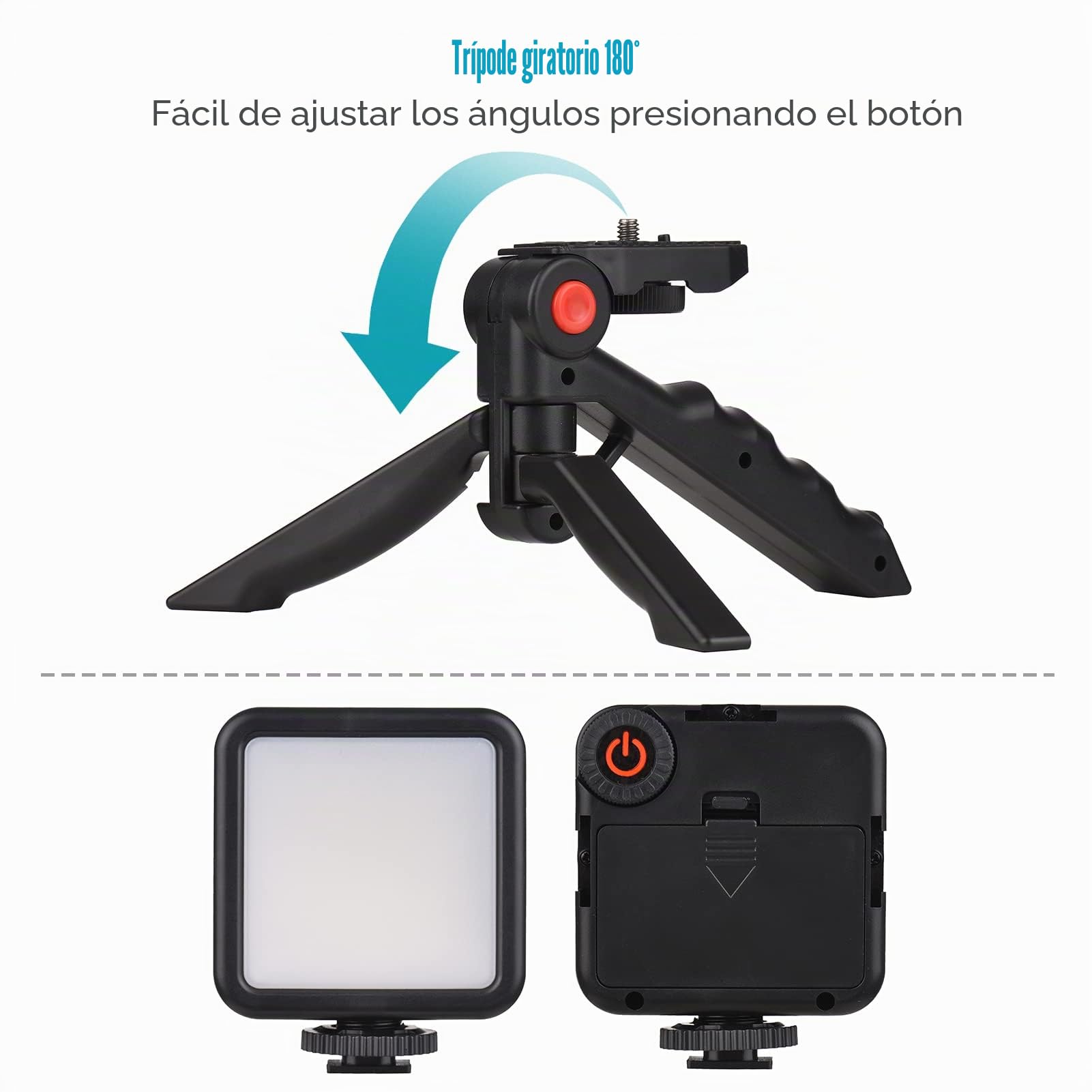 Andoer Kit de video para teléfono, luz LED cardioide + micrófono + clip extensible + trípode con brillo ajustable para vlog y transmisión en vivo