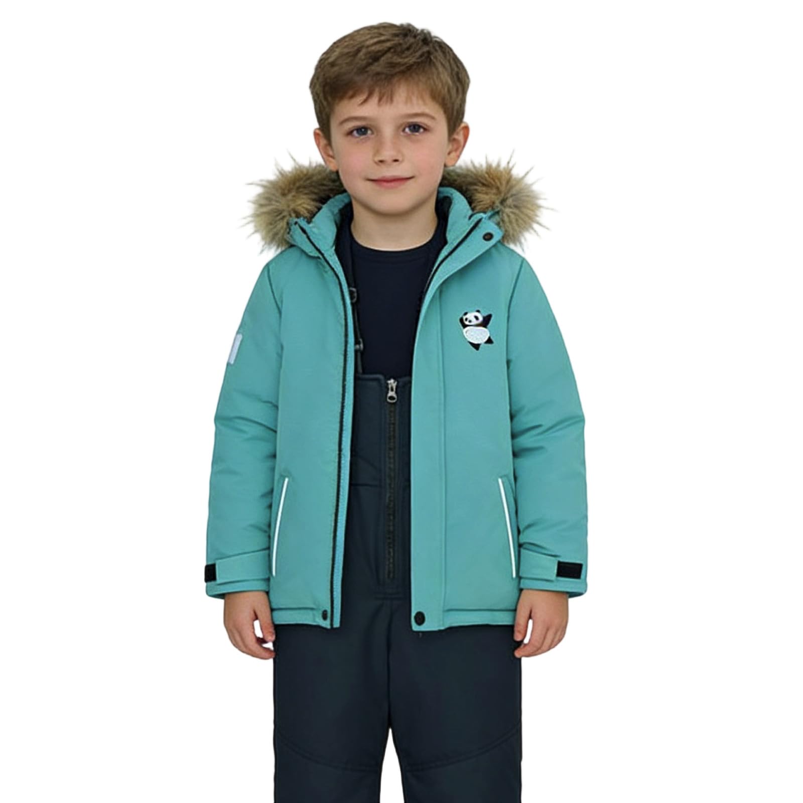 Generisch Traje de invierno para deportes de invierno con peto, resistente al viento, cálido, impermeable, traje de nieve para niños y niñas, ropa de juego para exteriores (verde, 4-5 años)