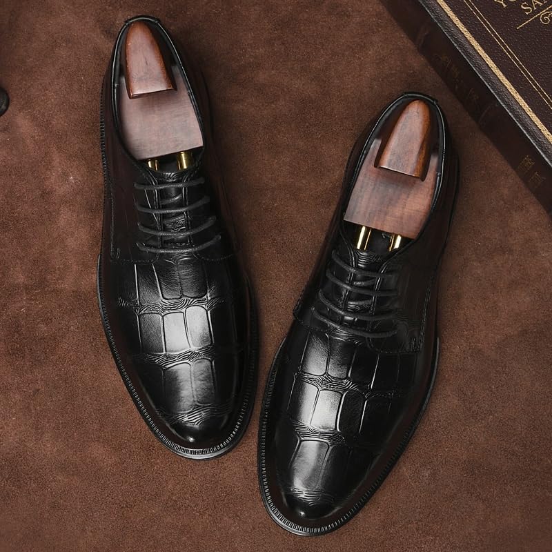 Men's Genuine Leather Platform Mid Chunky Heels Dress Shoes Men Modern Leather Business Casual Scale Pattern Comfort Formal Shoes Non Slip Casual Work Oxfords2