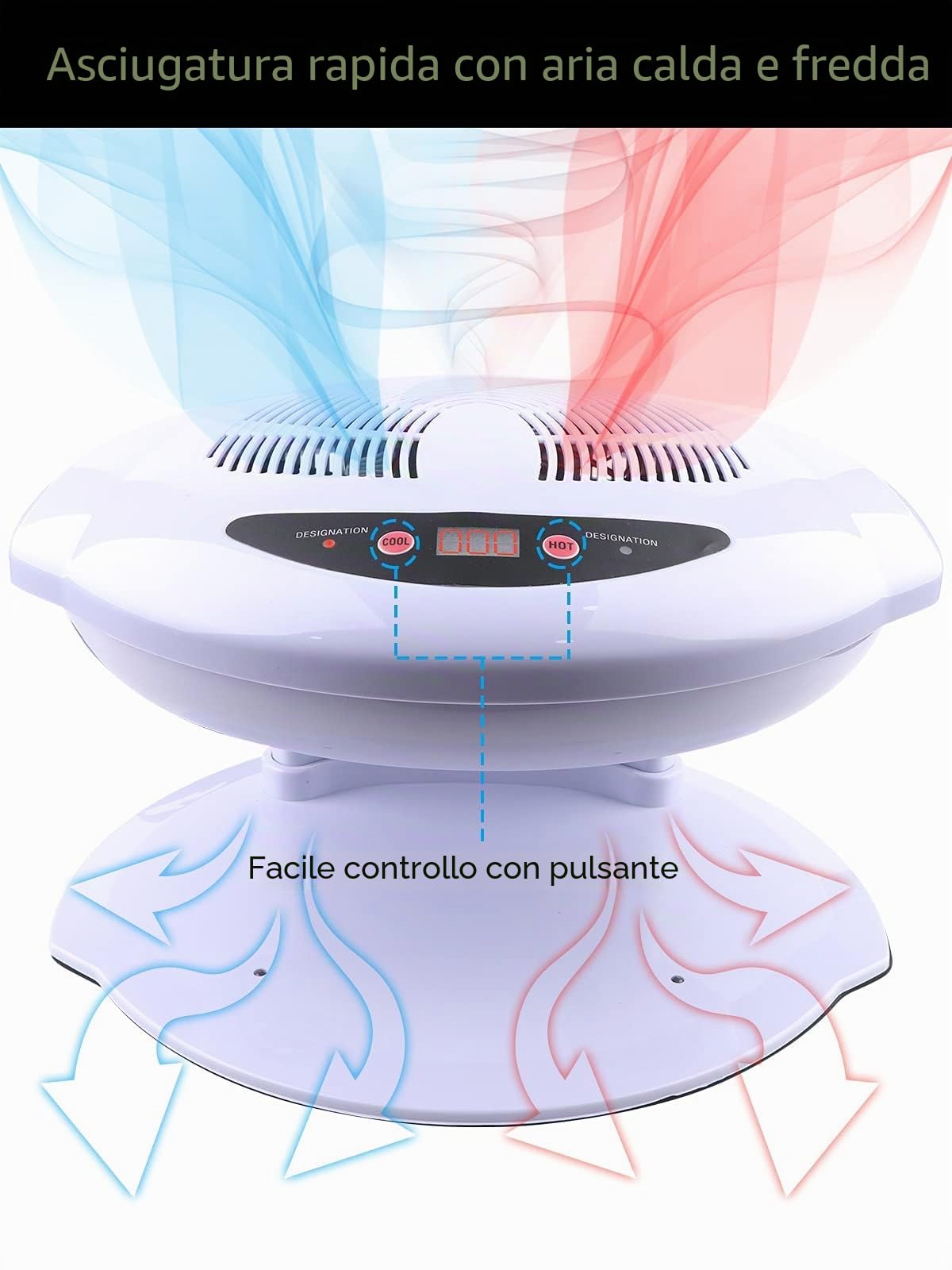Kalolary Essiccatore per Unghie, Aasciugatore per Unghie Air 400W Sensore di Aria Calda e Fredda Air Nail Dryer Nail Fan Blow Dryer per l'Asciugatura Delle Unghie Mani e Piedi Salon e Home (Bianco) | asciugatura per unghie, per mani e piedi, con sensore a