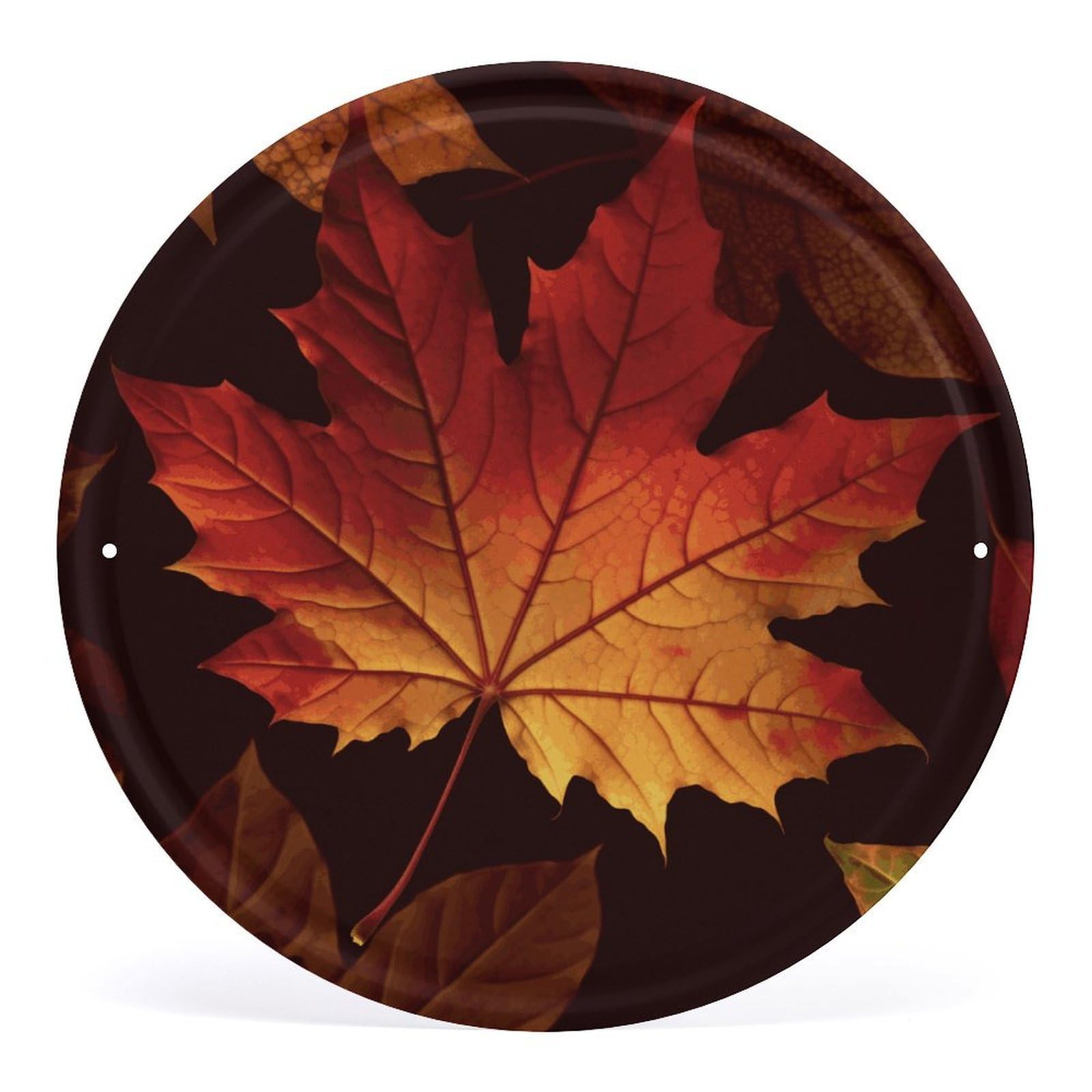 Fodpand Style Fall Autumn Leaves Round Wall Art Hanging Decorations, Wall Decor Modern Minimalist Artwork, Tin Sign Hanging Picture For Living Room, Bedroom, Office, Hallway, 11.8X11.8 Inch