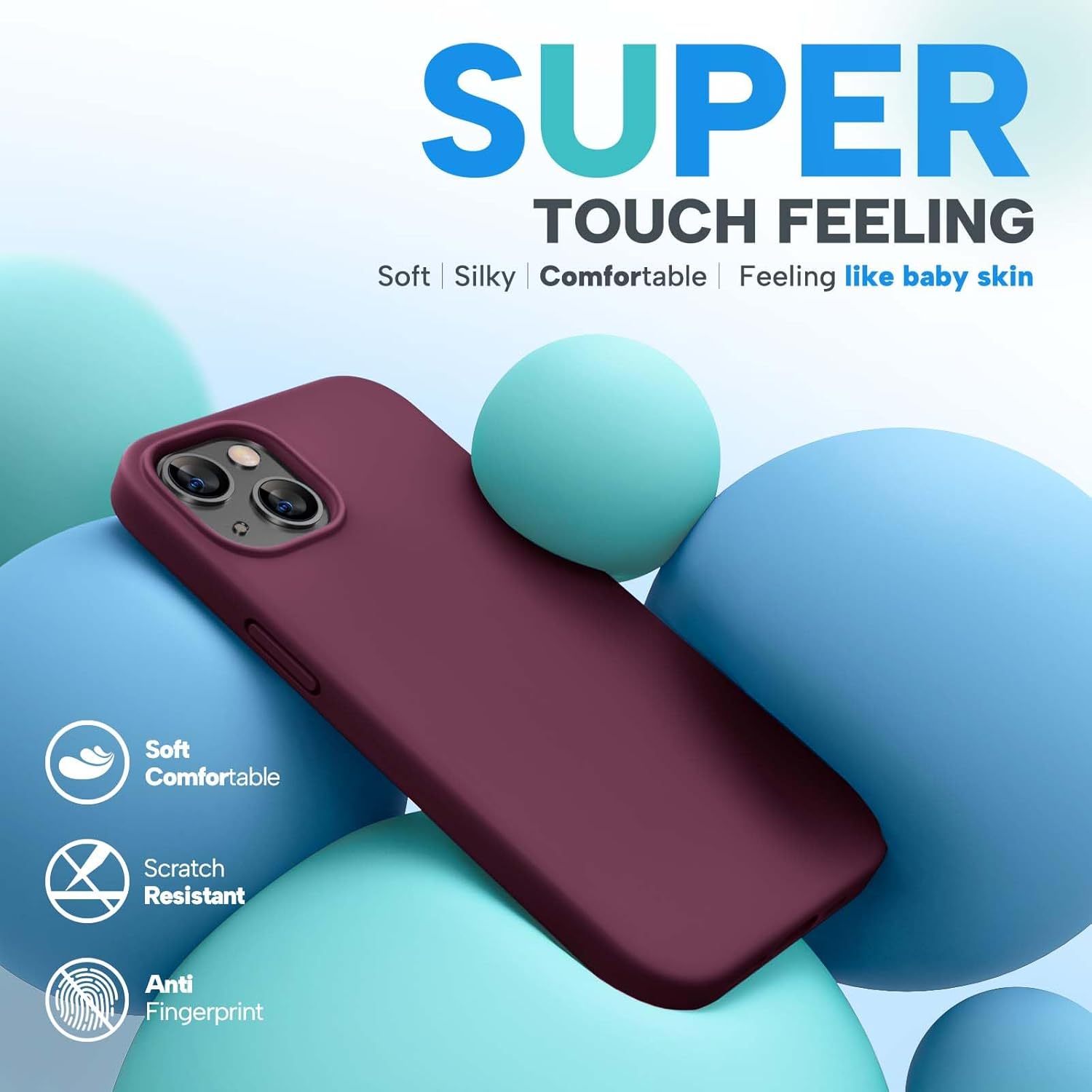 Miracase Designed for iPhone 13 Case, with Tempered Glass Screen Protector, [Soft Anti-Scratch Microfiber Lining], Shockproof Liquid Silicone Rubber Phone Case Cover for 13 6.1 inch, Wine Red