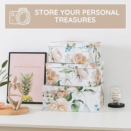 Miniatura 7 de Soul & Lane Cajas de almacenamiento de cartón decorativas con tapas para decoración y organización del hogar, juego de 3 cajas grandes de recuerdo