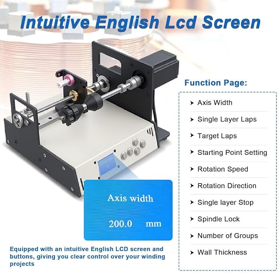 Automatic Coil Winding Machine,Cable Tube Amplifier Winding Machine,Industrial Wind Wire Machines with LCD Screen,120-900 RPM Adjustable Speed & ±0.01mm Precision,for Metal Wire, Fishing Line
