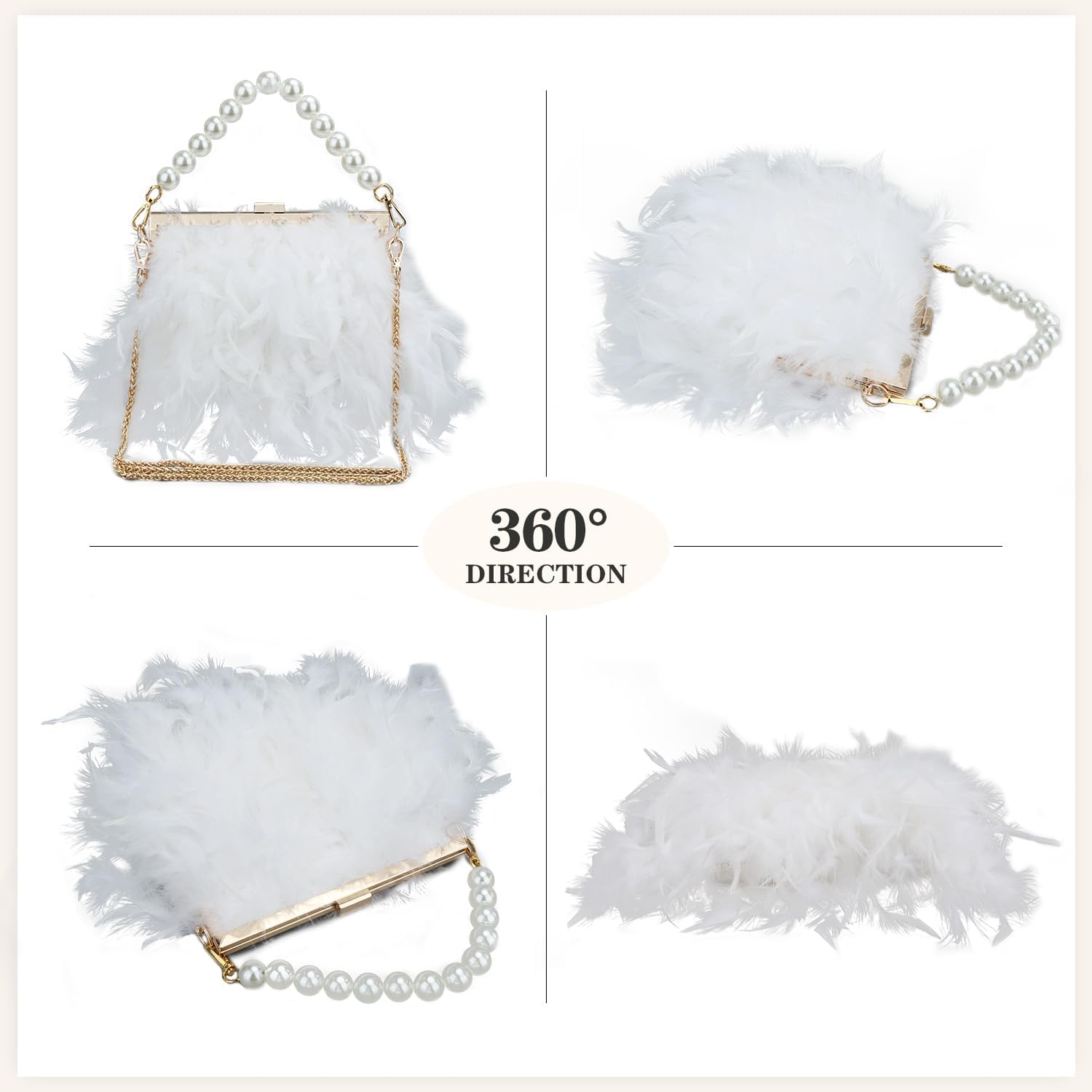 Women Feather Clutch Purses Fluffy Feather Evening Handbags for Wedding Banquet Party - Image 3