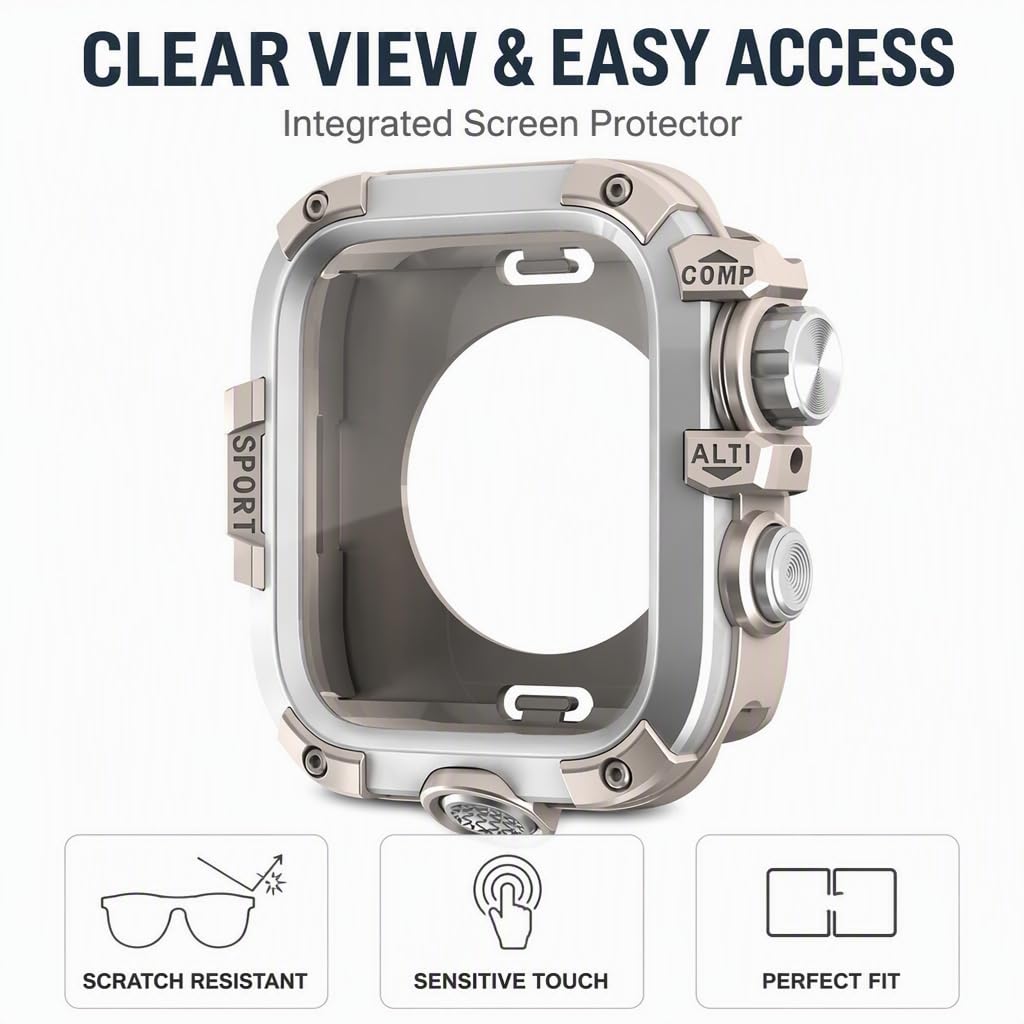 Custodia Protettiva in Lega di Alluminio con Protezione per Lo Schermo, Colore Argento Stellato, per Apple Watch da 45 mm. (Foriwatch44mm)