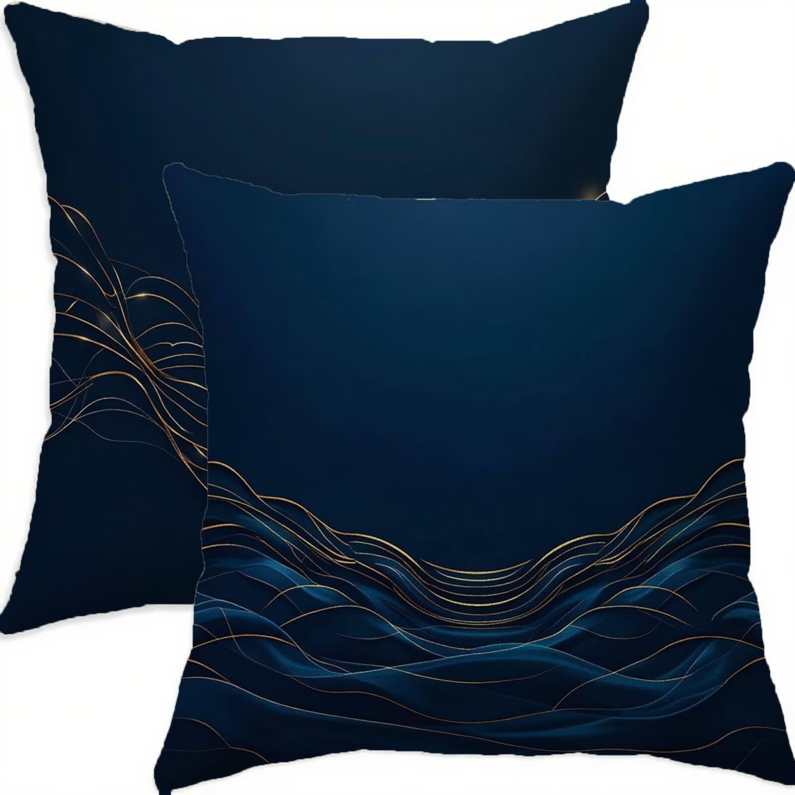 Housse coussin 70x70 bleu lot de 2 coussins décoratifs canapé salon motif géométrique lin