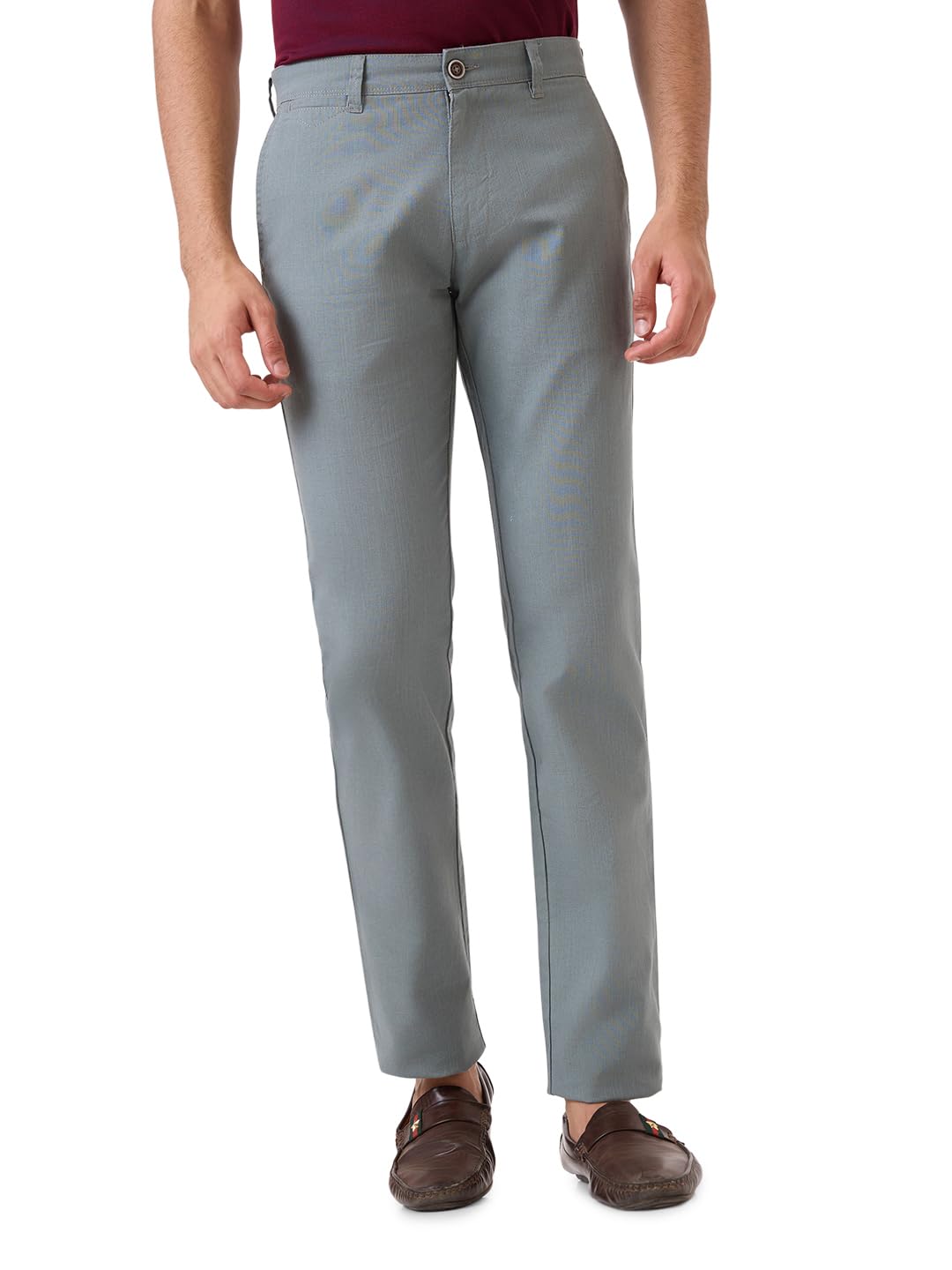 parx Men Slim Tapered Fit Solid Pattern Pure Cotton Flat Front Casual Trouser-picture-13
