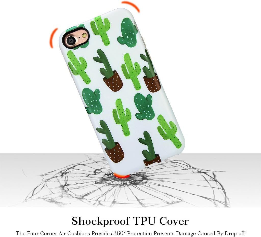 GOLINK iPhone 7 Case for Girls/iPhone 8/SE 2 Summer Case, Summer Series Slim-Fit Anti-Scratch Shock Proof Anti-Finger Print Flexible TPU Gel Case for iPhone 7/iPhone 8-Cactus I