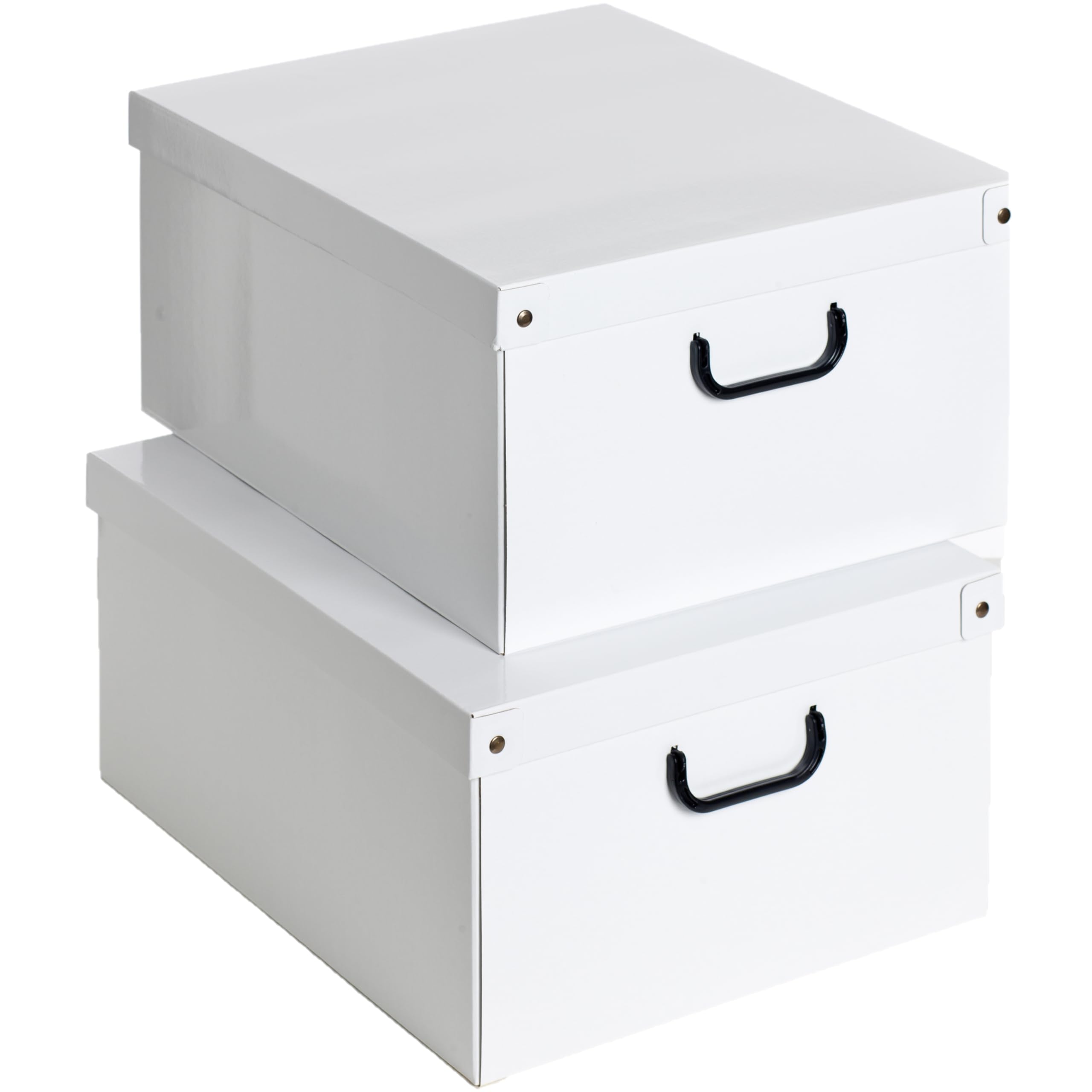 Lavatelli SET 2 Cajas organizadoras de almacenamiento ropa, almacenaje decorativas en carton, 40x50x25cm, para armario, baul, bolsas, ropa, juguetes, jardineria, con tapa, BLANCO