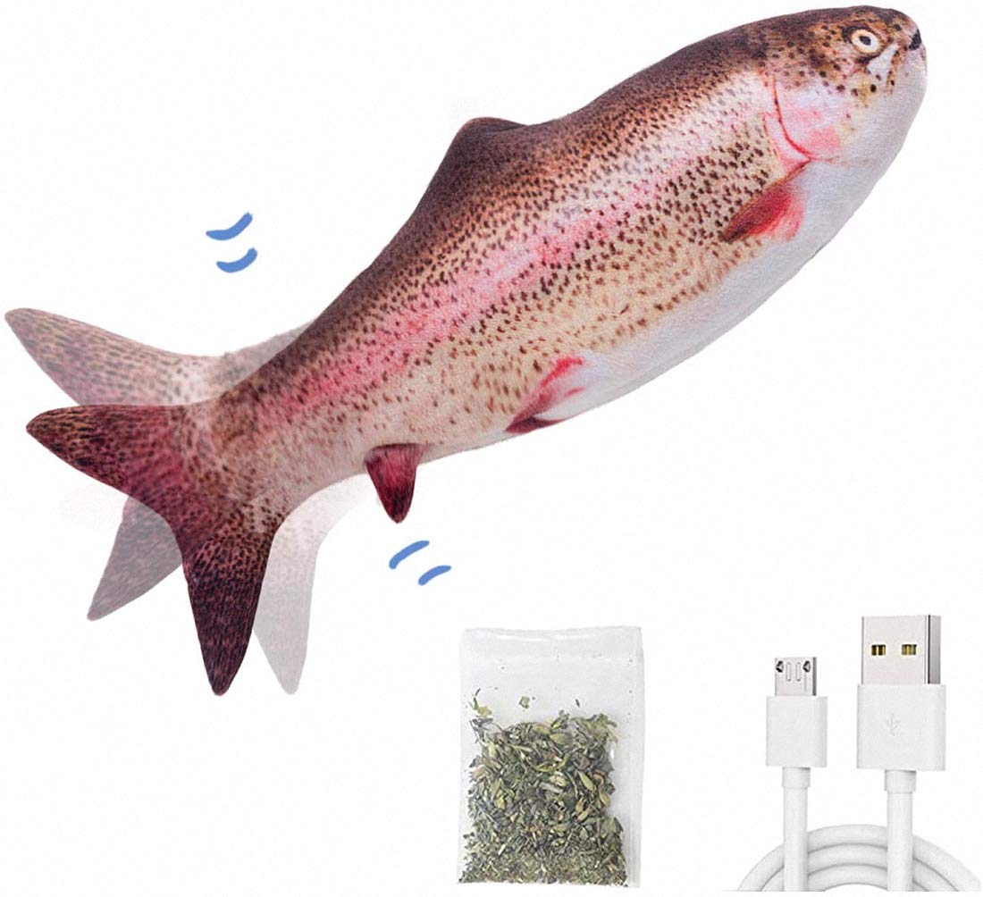 Electric Flopping Moving Fish Cat Toy Realistic Flopping Wiggle Fish Catnip Toys Funny Interactive Pets Chew Bite Kick Supplies for Cat Kitten Kitty