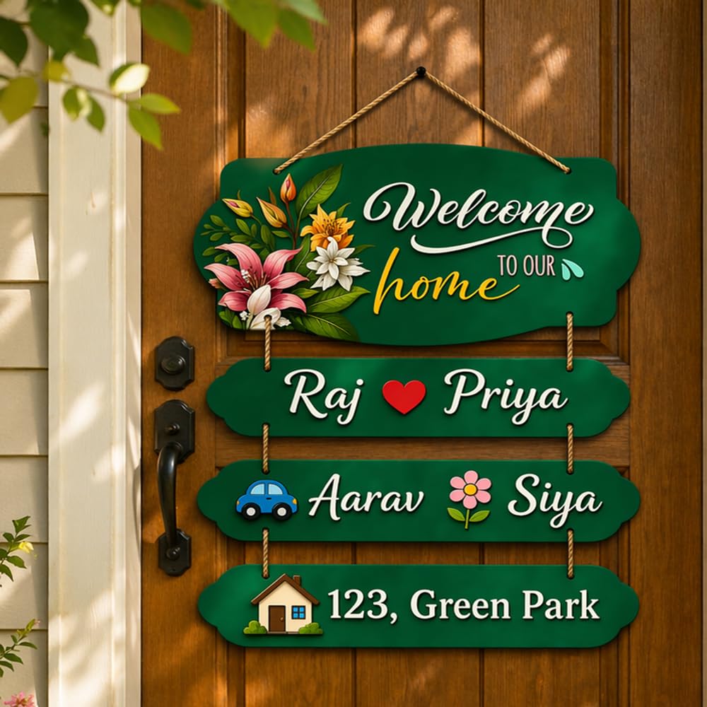 NEME入り WELCOME PLATE Customised Wooden Welcome Name Plate for Home | Family Name Sign