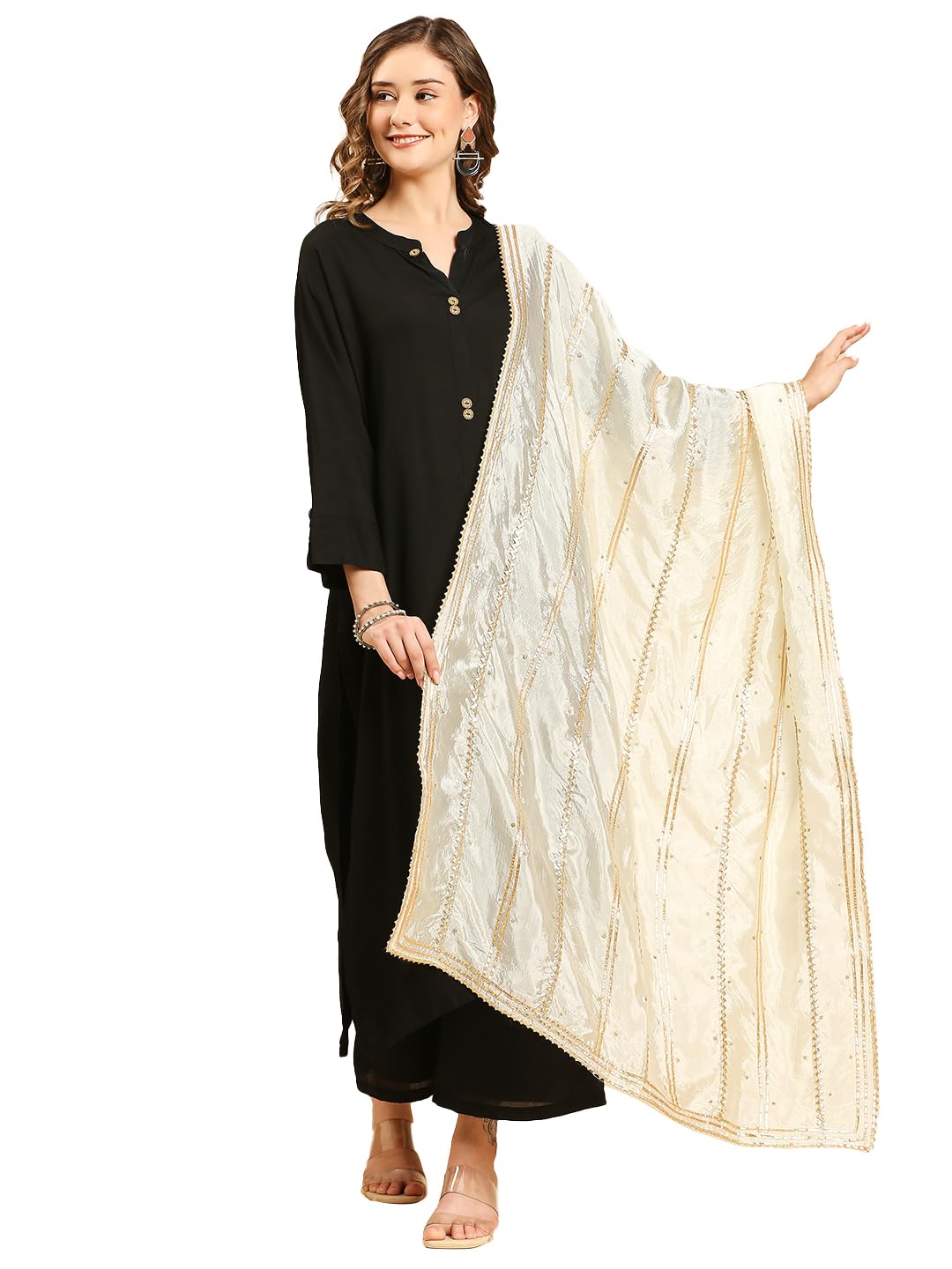 dupatta bazaar Dupattta Bazaar Women's Cream Silk Dupatta with Gotta Patti Work-picture-32