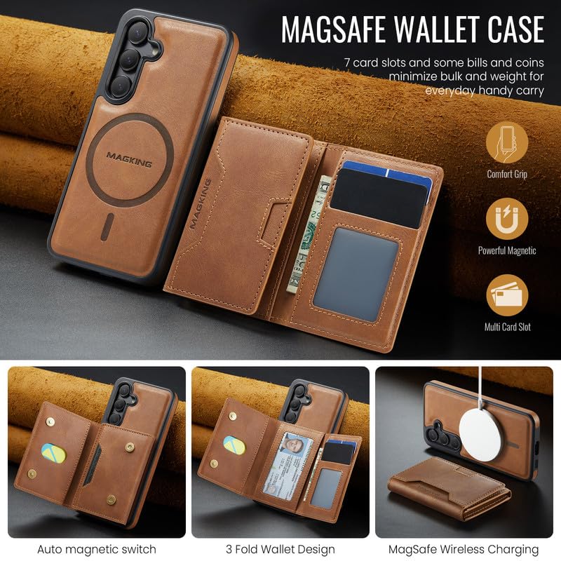 Funda Samsung S24 marrón estilo cartera con protector antichoque extraíble 2