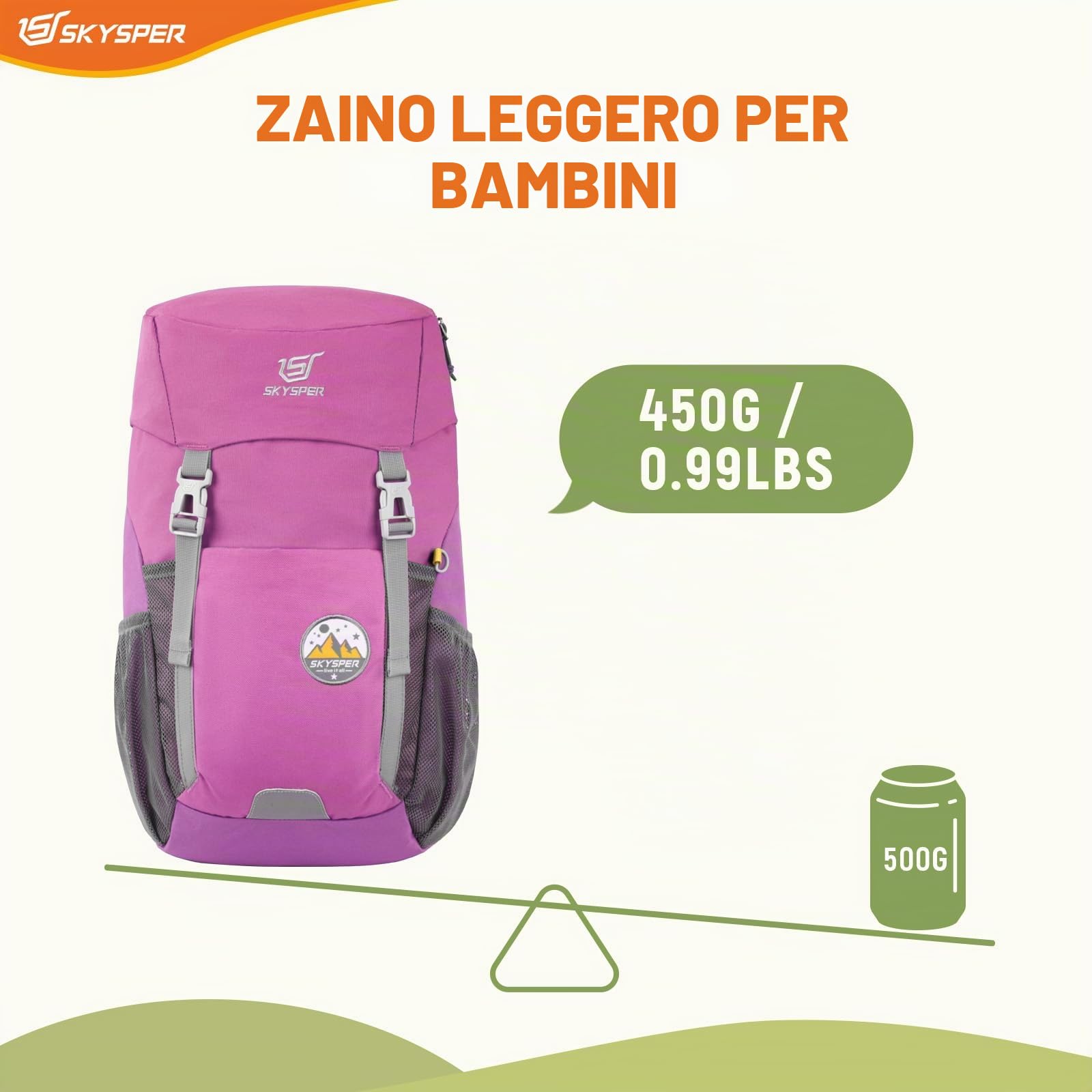 SKYSPER Zaino Bambino Gita 15L per Trekking Zainetto Bambina per Scuola Asilo Elementare 6-12 Anni