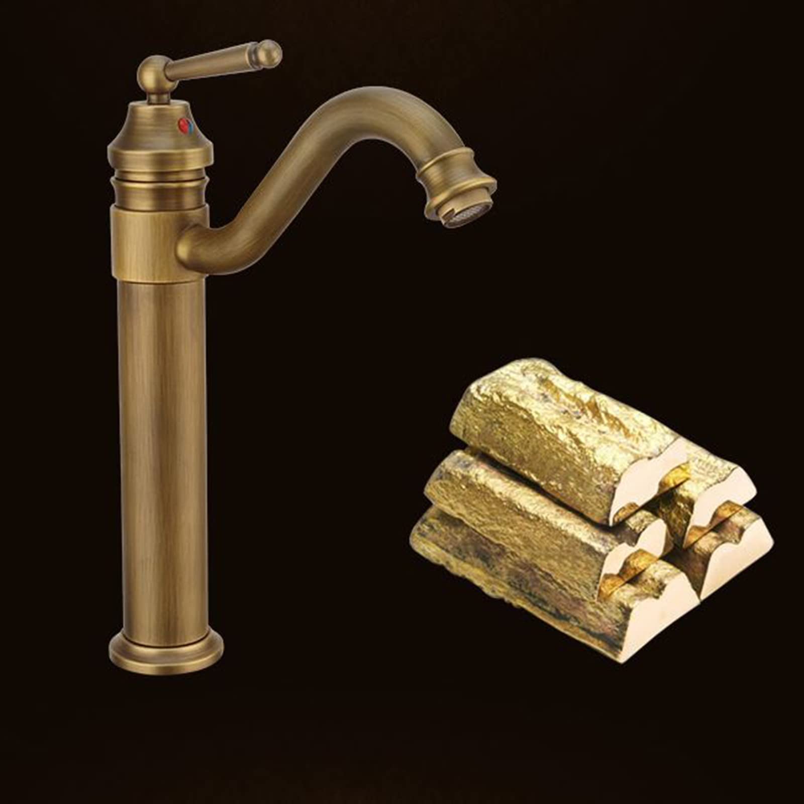 Grifo Compatible con Lavabo de baño, Grifo de Agua fría y Caliente, Grifo de baño de Bronce Antiguo, Grifo de baño de latón, Grifo de Lavabo de baño Retro de un Solo Orificio, Grifo de lavab