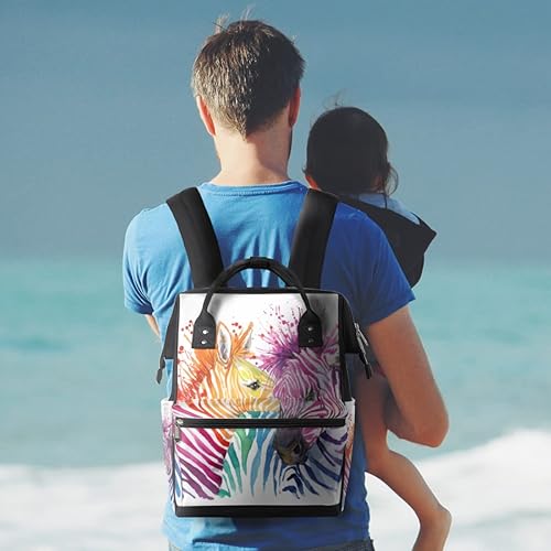 Miniatura 7 de cfpolar Mochila de pañales de acuarela colorida con diseño de cebra beso de maternidad recién nacido bolsas grandes para bebés para mamás y padres