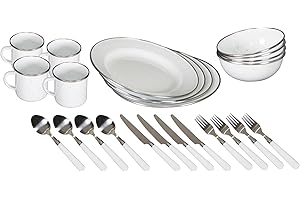 Stansport 24-Piece Enamel Dinnerware Set: Durable Camping Tableware