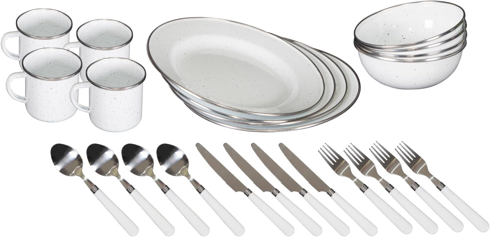 24-Piece Enamel Camping Tableware Set