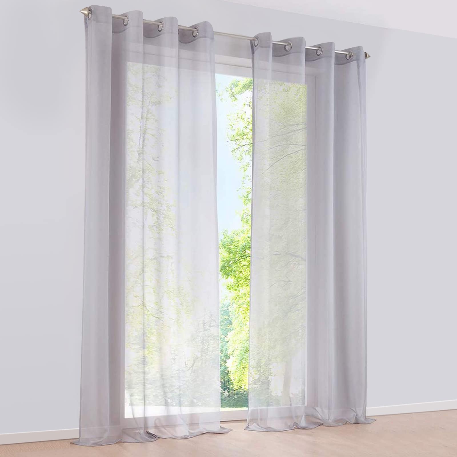 SIMPVALE 2 Panels Curtains Sheer Voile Eyelet Curtains Semi Transparent for Windows Balcony Living Room (Width 140cm/Height 260cm, Grey) — image 1