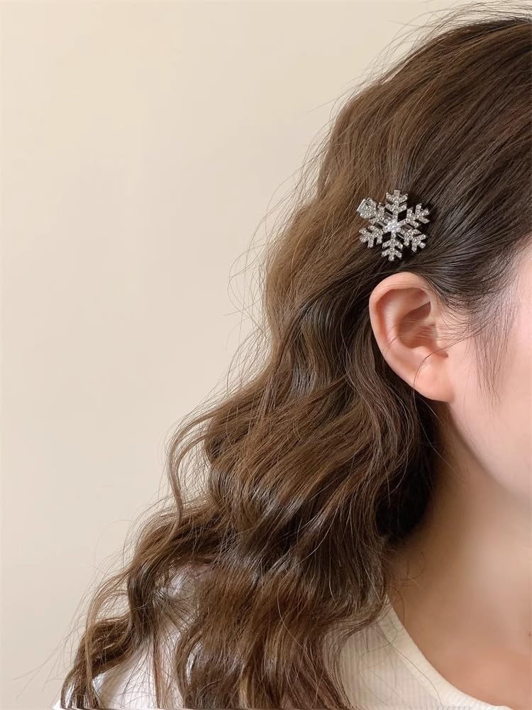 16 Pcs Rhinestone Snowflake Hair Clips Christmas Hair Barrettes Sparkle Silver Hairpins with Pearls Hair Accessories Alligator Clips for Women Winter Holiday Hair Decoration - Image 3