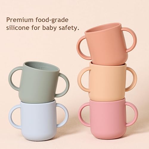 Miniatura 6 de ROCCED Vasos pequeños de silicona para bebés de silicona con 2 asas, taza de entrenamiento para niños pequeños, fácil agarre para 6 meses + 5.1 fl