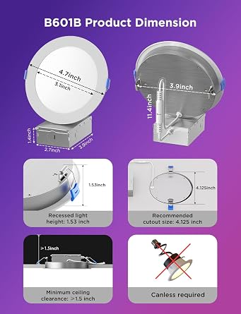 Govee Smart Recessed Lighting 4 Inch, LED Downlight 800 Lumen, 4 Pack