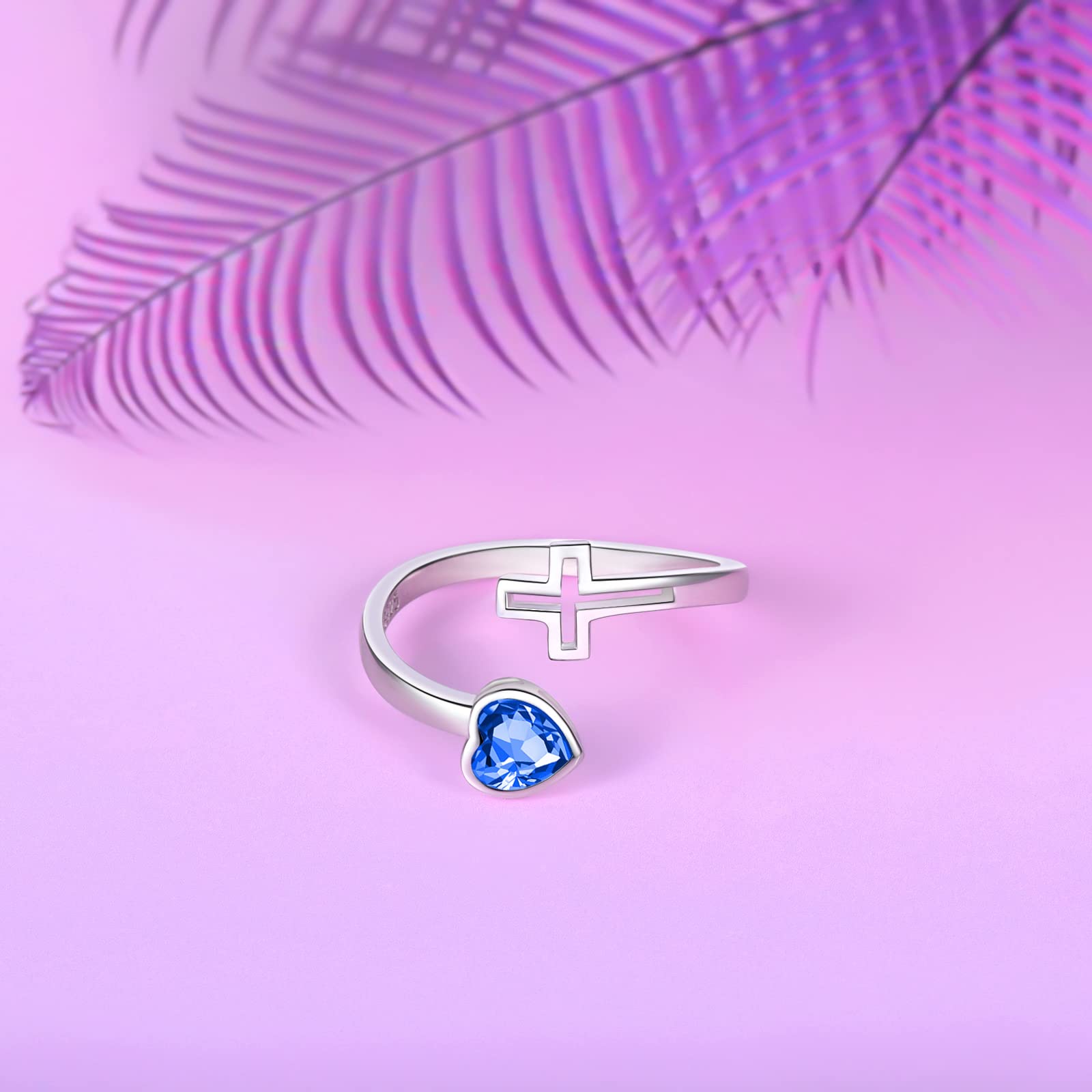 YLT - Anillos de plata de ley 925 con piedra natal, ajustable, corazón cruzado, constelación, mes de nacimiento, piedras natales, joyas, regalos de cumpleaños para mujeres y adolescentes