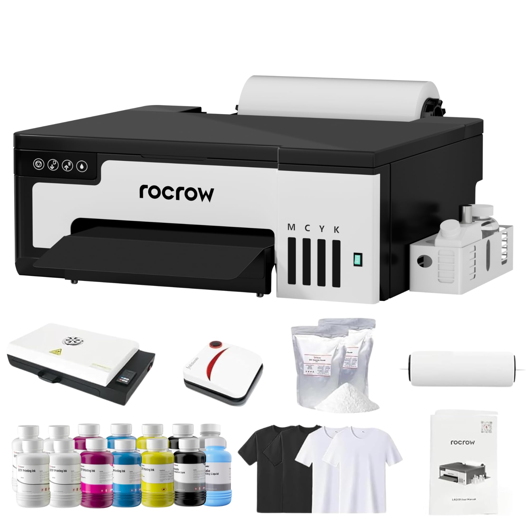 InkSonic A4 L8058 DTF Printer Bundle, XP600 DTF Printer Machine with Powder Shaker & Dryer for DIY T Shirt Printing, White Ink Mixing, Auto Curing, Custom Printing & Auto Cleaning for DIY, L8