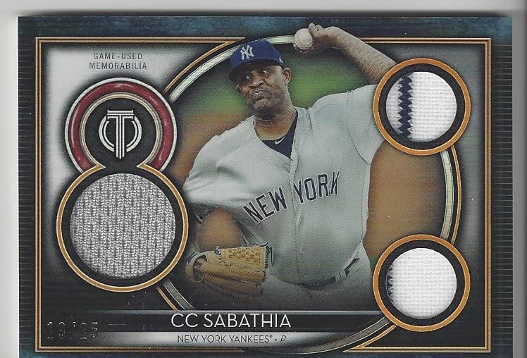C.C. Sabathia Serial Numbered #19/25 Black Parallel Topps Tribute Triple Relics Game Used Memorabilia Relic Jersey Parallel Collectible Baseball Card - 2020 Topps Tribute Collection Baseball Card #TTR-CCS (Yankees) Free Shipping