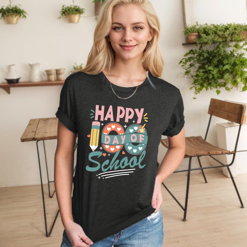 100 Days of School Shirt Teacher Shirts for Women Tie Dye Teaching School Days Graphic Tee Tops - Image 2