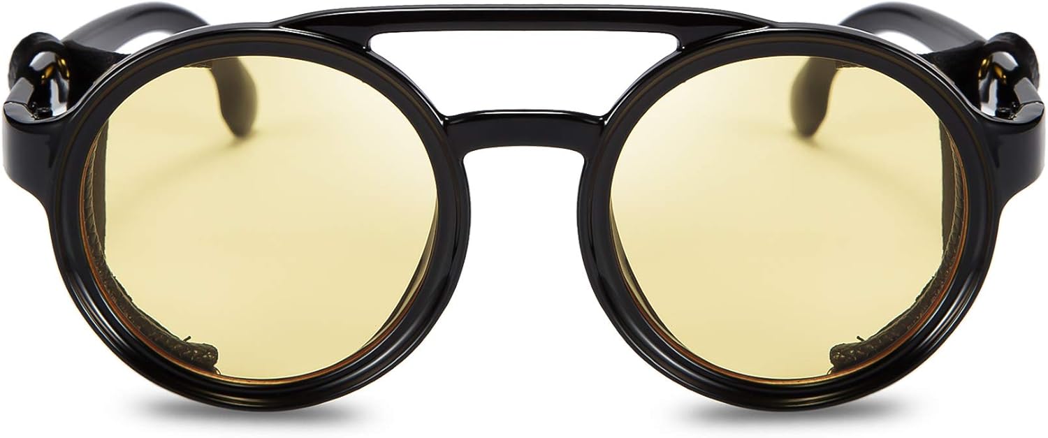 FEISEDY Retro Round Steampunk Sunglasses Women Men Vintage Eyewear Light Plastic Frame with Leatherwear B2532 - Image 3