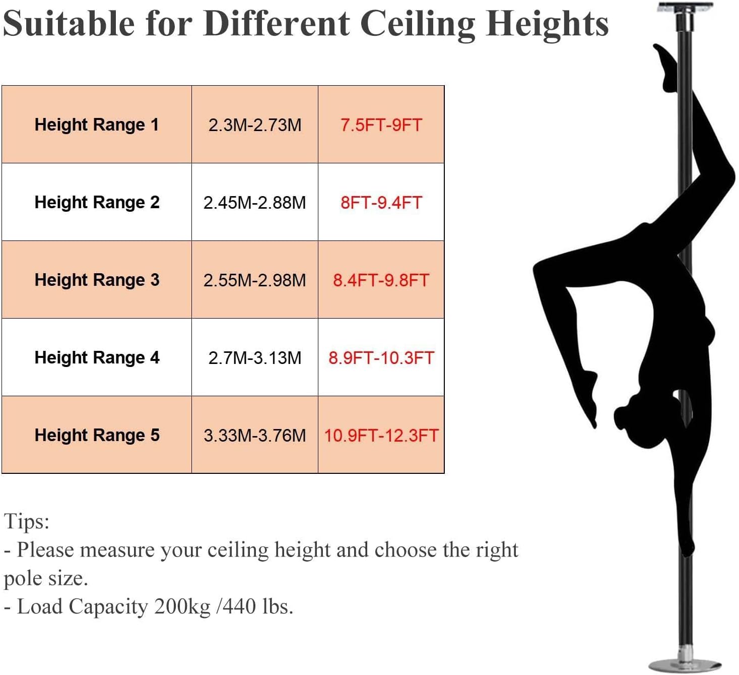 Professional Dancing Pole Living Room Stripper Pole Silicone, Fixed Plate Spinning Dance Pole Kit, Adjustable Ceiling Mount Dancing Pole for Home Fitness/Party (Black 2.7M)