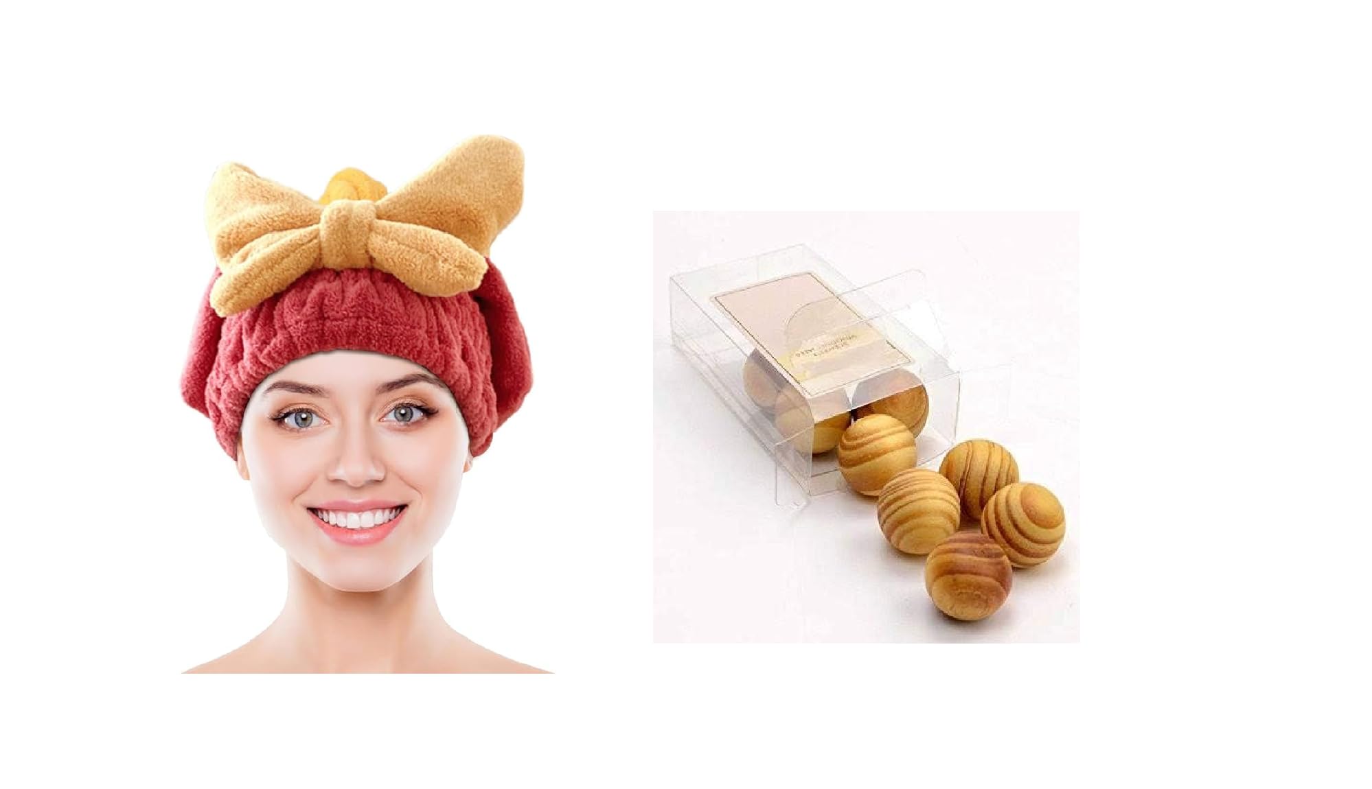 M.F.H 1 Pc's Hair Towel Wrap for Wet Hair,Super Absorbent Fast Drying Microfiber Hair Drying Towel Cap AND 8-Piece Wooden Scented Moth Balls, Natural Cedarwood for Clothes Protection (PACK OF 2) COMBO-image-4
